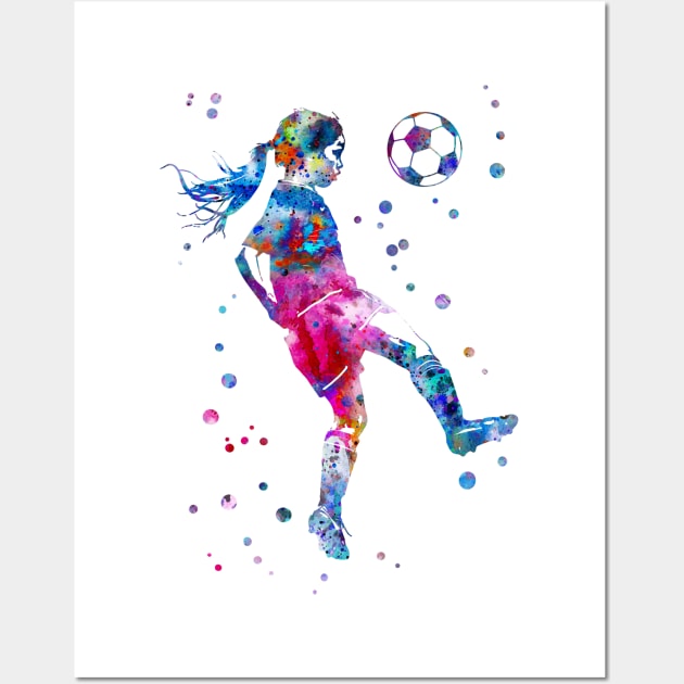 Soccer Player Little Girl With Ball Wall Art by RosaliArt